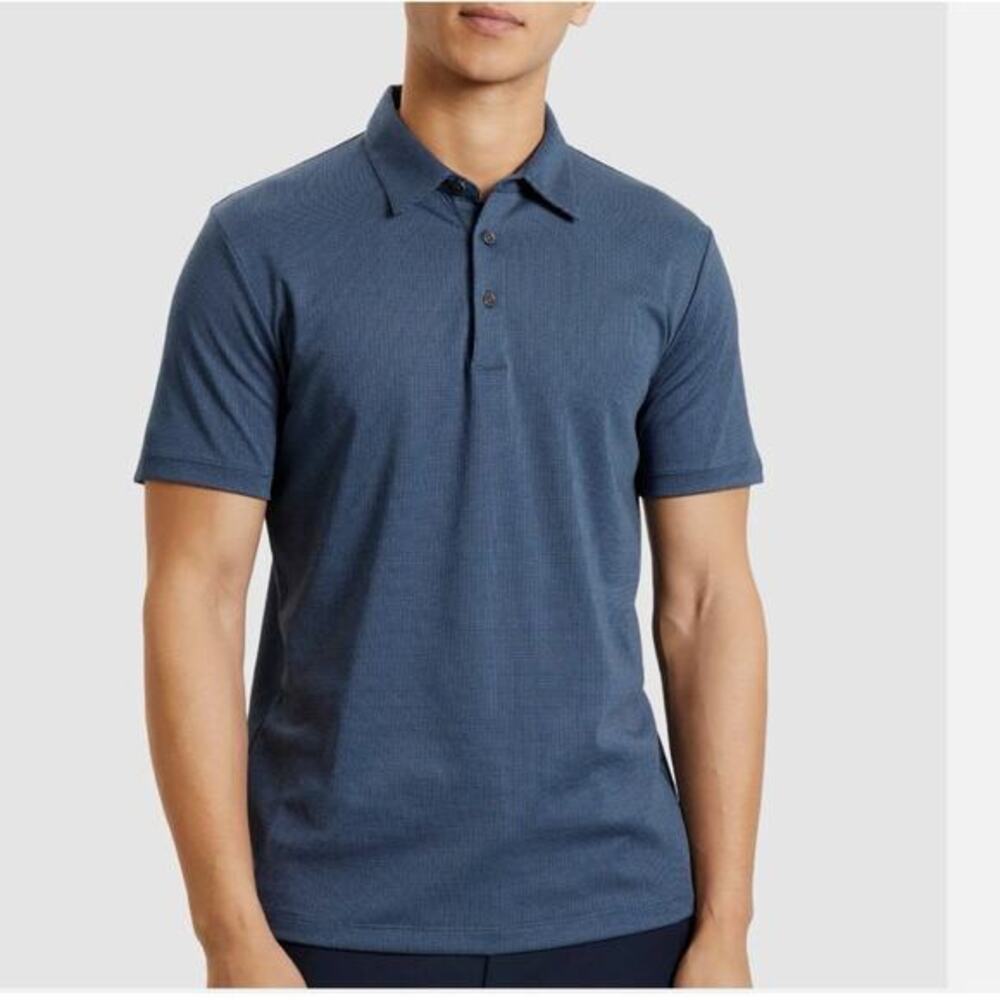 Theory polo shirt men's XL blue black Bronco Micro checkered plaid